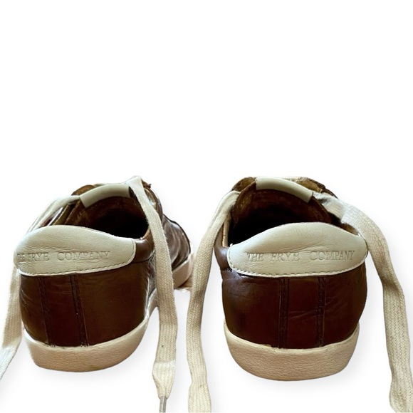 Frye Dylan Vintage Distressed Leather Brown Cream Sneakers Size 6.5 - Picture 6 of 12
